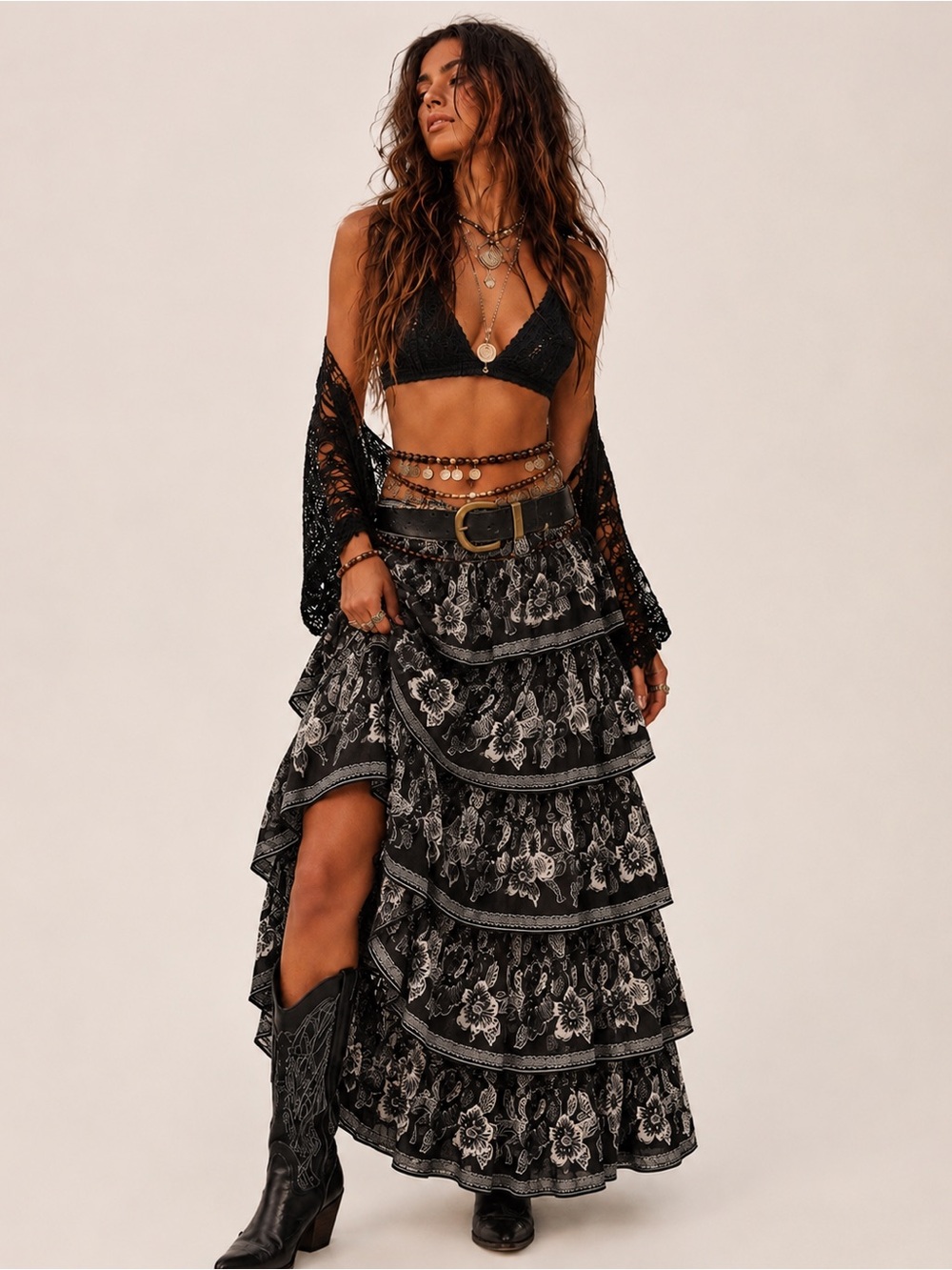 VICI floral tiered maxi skirt size XS